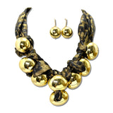Metallic Orb Leopard Fabric Statement Necklace Set – Gold/Leopard · JN11637GLE_JK _DSC9134