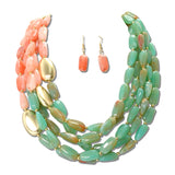 Multi Strand Barrel Stone Statement Necklace Set – Pink/Turquoise · JN11613PKTQ_JK _DSC9135