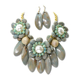 Pearl Floral Rosette Statement Necklace Set – Gold/Grey · JN11625GYBL_JK _DSC9139