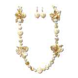 Acrylic Flower Pearlescent Ball Long Necklace Set – Gold/Ivory · JN11673GIV_JK _DSC9143