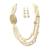 Oval Rhinestone Pearl Multi Strand Necklace Set – Gold/Cream · JN11627GCR_JK _DSC9145