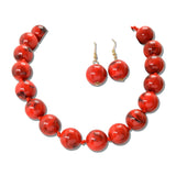 Marbled Gumball Bead Necklace Set – Gold/Red · MNE8829RE _DSC9183
