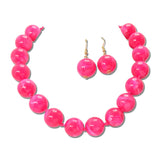 Marbled Gumball Bead Necklace Set – Gold/Fuchsia · MNE8829FU _DSC9187