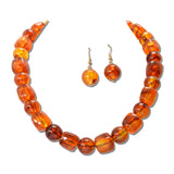Chunky Resin Cube Round Bead Necklace – Gold/Brown · MNE8854BR _DSC9188