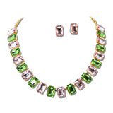 Sorority Emerald Cut Rhinestone Collar Necklace Set – Gold/Pink Green · MNE8899PKGRMU _DSC9193