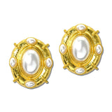 24K Gold Tone Oval Cabochon Statement Dome Earrings – 24K Gold Tone/Pearl · ER10521PL24K_TP _DSC9208