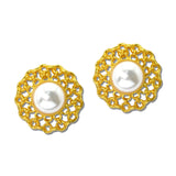 24K Gold Tone Cabochon Stone Openwork Lace Stud Earrings – 24K Gold Tone/Pearl · ER10557PL24K_TP _DSC9212