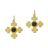 24K Gold Tone Textured Cross Cabochon Earrings – 24K Gold Tone/Black · ER10526BK24K_TP _DSC9219