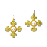 24K Gold Tone Textured Cross Cabochon Earrings – 24K Gold Tone/Pearl · ER10526PL24K_TP _DSC9220