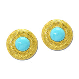 24K Gold Tone Round Dome Stone Button Earrings – 24K Gold Tone/Turquoise · ER10525TQ24K_TP _DSC9222