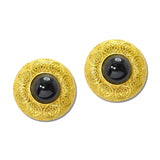 24K Gold Tone Round Dome Stone Button Earrings – 24K Gold Tone/Black · ER10525BK24K_TP _DSC9224
