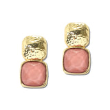 Water Resistant Hammered Metallic And Faceted Cushion Gem Drop Earrings – Gold/Mauve · ER10241NUDE _DSC9226