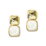 Water Resistant Hammered Metallic And Faceted Cushion Gem Drop Earrings – Worn Gold/White · ER10241SNOW _DSC9229