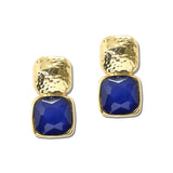 Water Resistant Hammered Metallic And Faceted Cushion Gem Drop Earrings – Gold/Navy · ER10241NAVY _DSC9230