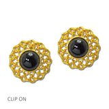 24K Gold Tone Cabochon Openwork Clip Earrings – 24K Gold Tone/Black · ER10558BK24K_TP _DSC9233
