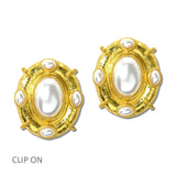 24K Gold Tone Oval Cabochon Dome Clip On Earrings – 24K Gold Tone/Pearl · ER10556PL24K_TP _DSC9236