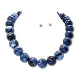 Marbled Gumball Bead Statement Necklace Set – Gold/Navy · NK30051NAVY_TP _DSC9239