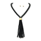 Beaded Tassel Pendant Necklace Set/ Water Resistant – Matte Gold/Black · NK30044BK_TP _DSC9247