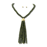 Beaded Tassel Pendant Necklace Set/ Water Resistant – Matte Gold/Olive Green · NK30044DOLV_TP _DSC9248