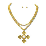 Pearl Stone Cross Pendant Necklace Set/ Water Resistant – 24K Gold Tone/Pearl · NK10183PL24K_TP _DSC9256