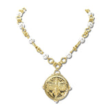 Pearl Bee Medallion Necklace/ Water Resistant – Worn Gold/Pearl · NK10257PL_TP _DSC9260
