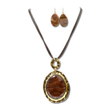Glitter Acrylic Teardrop Pendant Necklace Set – Gold/Brown · YNE5757GBN_AJ _DSC9297