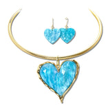 Marbled Acrylic Heart Collar Necklace Set – Gold/Blue · YNE5650GBL_AJ _DSC9304