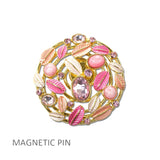 Enamel Leaf Cluster Round Magnetic Pin Brooch – Fuchsia · MP244FS_AJ _DSC9316