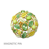 Enamel Leaf Cluster Round Magnetic Pin Brooch – Green · MP244GN_AJ _DSC9317