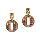 Printed Acrylic Ring Drop Earrings – Gold/Brown · YE3427BN_AJ _DSC9323