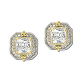 14K Gold Plated Square CZ Halo Stud Earrings – Two Tone/Clear · 2280EC_MX _DSC9325