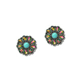 Western Round Stone Rhinestone Concho Stud Earrings – Silver Burnished/Volcano · SE3413TQVOL_SW _DSC9539