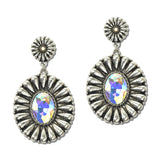 Western Oval Concho Rhinestone Drop Earrings – Silver Burnished/AB · SE3373SBAB_SW _DSC9547