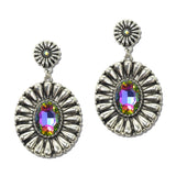 Western Oval Concho Rhinestone Drop Earrings – Silver Burnished/Volcano · SE3373SBVOL_SW _DSC9548