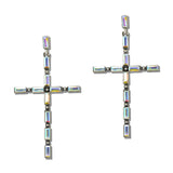 Western Rhinestone Baguette Cross Drop Earrings – Silver Burnished/AB · SE3389AB_SW _DSC9555