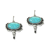 Western Steer Skull Oval Stone Statement Earrings – Silver Burnished/Turquoise · SE3428SBTQ_SW _DSC9559