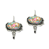 Western Steer Skull Oval Stone Statement Earrings – Silver Burnished/Multi · SE3428SBMUL_SW _DSC9560