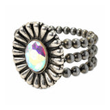 Oval Stone Navajo Bead Concho Stretch Bracelet – Silver Burnished/AB · SB2598SBAB_SW _DSC9577