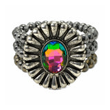 Oval Stone Navajo Bead Concho Stretch Bracelet – Silver Burnished/Volcano · SB2598SBVOL_SW _DSC9578