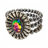 Oval Stone Navajo Bead Concho Stretch Bracelet – Silver Burnished/Volcano · SB2598SBVOL_SW _DSC9579