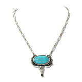Western Steer Skull Stone Pendant Necklace – Silver Burnished/Turquoise · SN1048SBTQ_SW _DSC9589