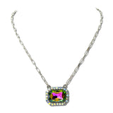 Emerald Cut Rhinestone Halo Pendant Necklace – Silver Burnished/Volcano · SN1042SBVOL_SW _DSC9593