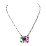 Emerald Cut Rhinestone Halo Pendant Necklace – Silver Burnished/AB · SN1042SBAB_SW _DSC9594
