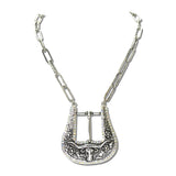 Western Steer Skull Buckle Rhinestone Pendant Necklace – Silver Burnished/AB · SN1065SBAB_SW _DSC9608