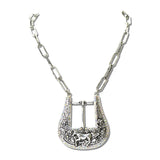 Western Horse Belt Buckle Pendant Necklace – Silver Burnished/AB · SN1066SBAB_SW _DSC9609