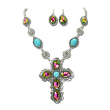 Western Rhinestone Stone Cross Necklace Set – Silver Burnished/Volcano · SS2447TQVOL_SW _DSC9612