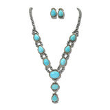 Navajo Bead Stone Y-Drop Long Necklace Set – Silver Burnished/Turquoise · SS2450SBTQ_SW _DSC9618