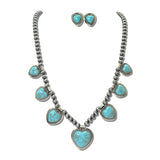 Station Heart Charm Navajo Bead Necklace Set – Silver Burnished/Turquoise · SS2444SBTQ_SW _DSC9620