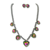Station Heart Charm Navajo Bead Necklace Set – Silver Burnished/Volcano · SS2444SBVOL_SW _DSC9621