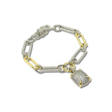 14K Gold Plated Pave CZ Cushion Charm Magnetic Bracelet – Two Tone/Clear · 2215B_MX _DSC9640